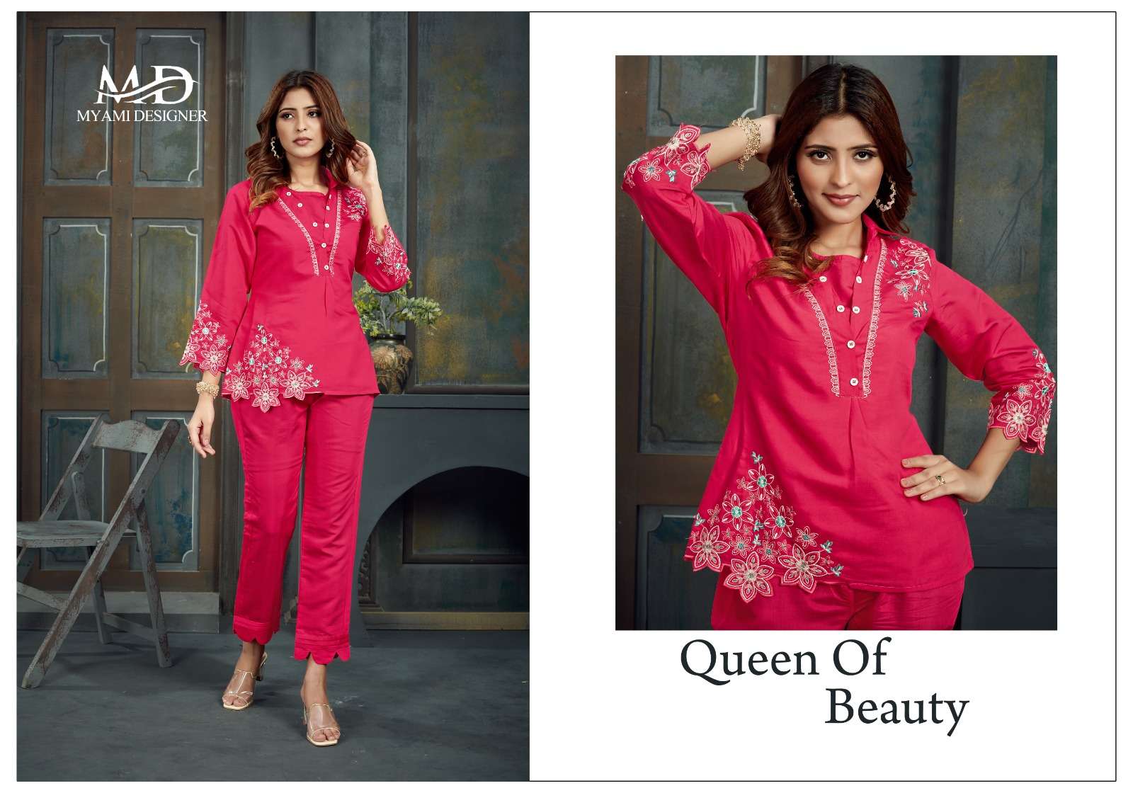 CORD SETS VOL 2 VISCOSE EMBROIDERY WORK DESIGNER TOP WITH PANT CO ORD SET BY MIAMI DESIGNER BRAND 111